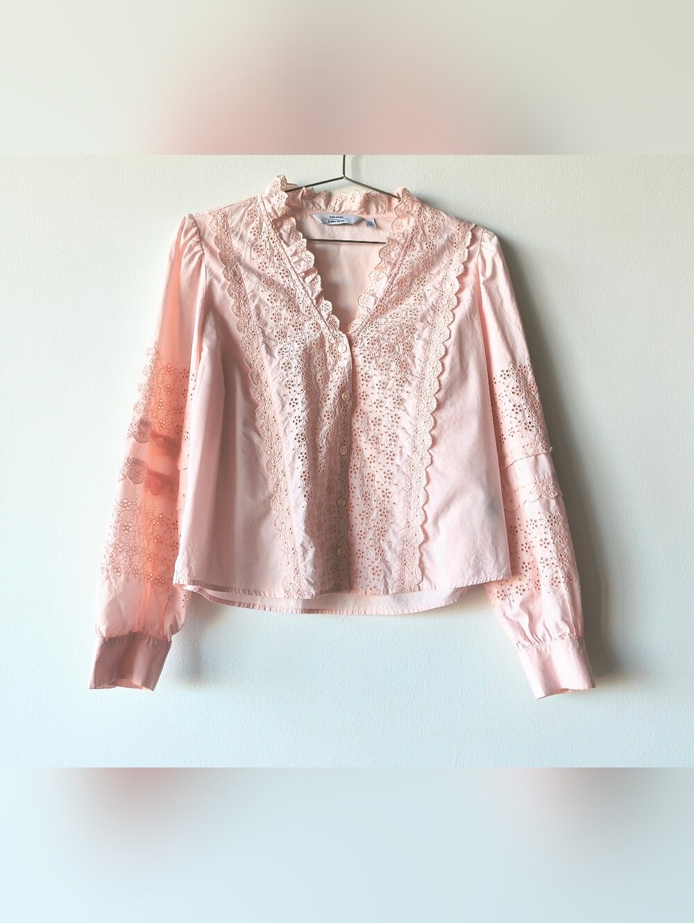 & Other Stories Pink Eyelet Button-Front Blouse